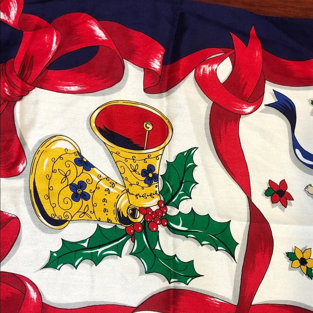 VINTAGE Christmas scarf  100% SILK